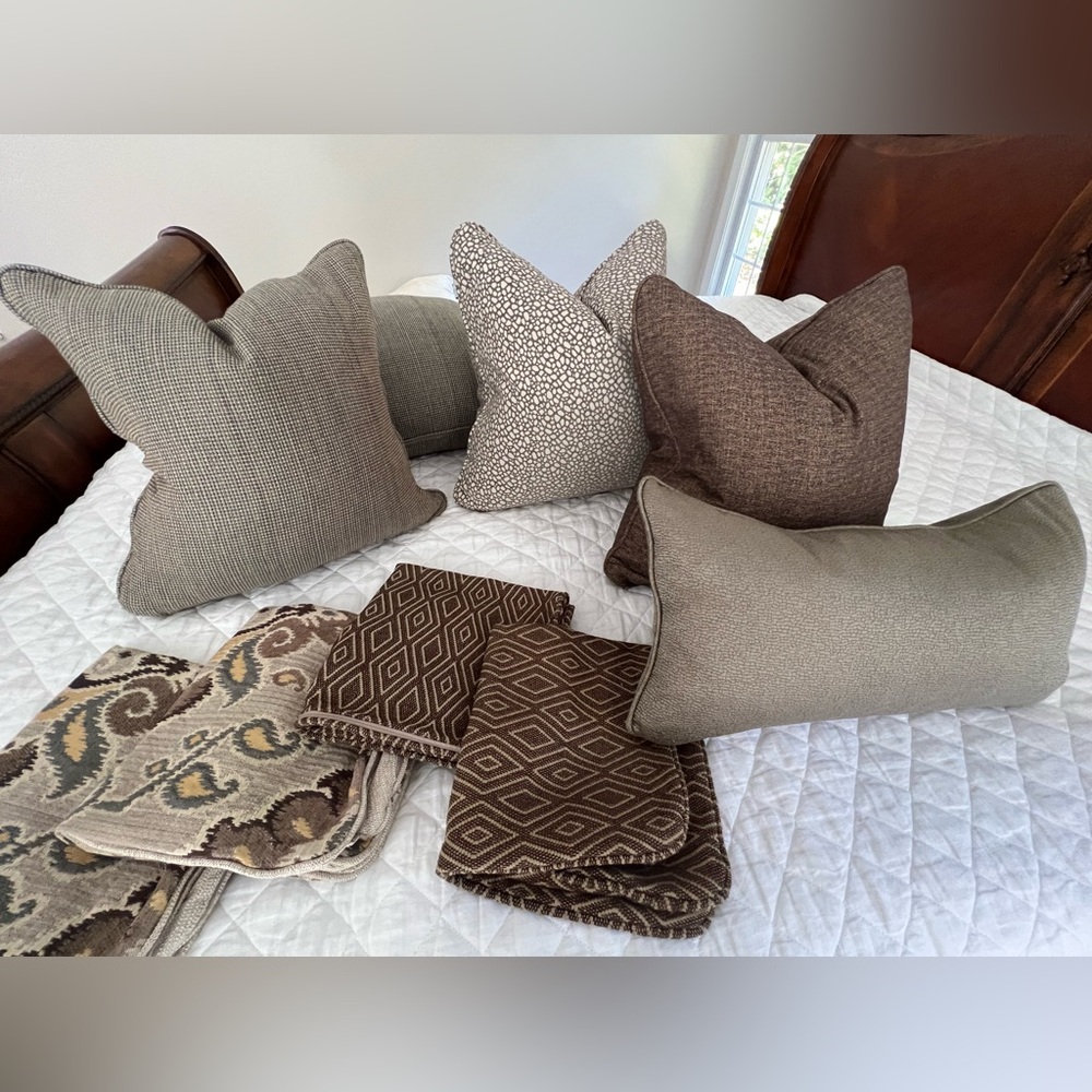 Ashley Furniture Tan and Blue Pillow Cover Set of 9